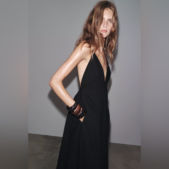 Zara open back long black dress with ties sz.XS - Picture 3 of 16